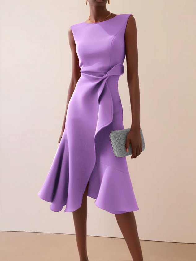 Damen Ärmelloses Midikleid mit Asymmetrischem Taillendetail und Ausgestelltem Saum-Midi Dress-Alpenkind