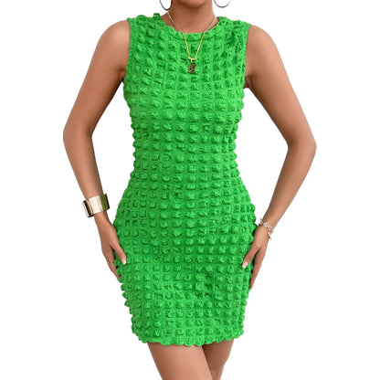 Damen Ärmelloses Minikleid mit strukturiertem Rastermuster und Rundhalsausschnitt