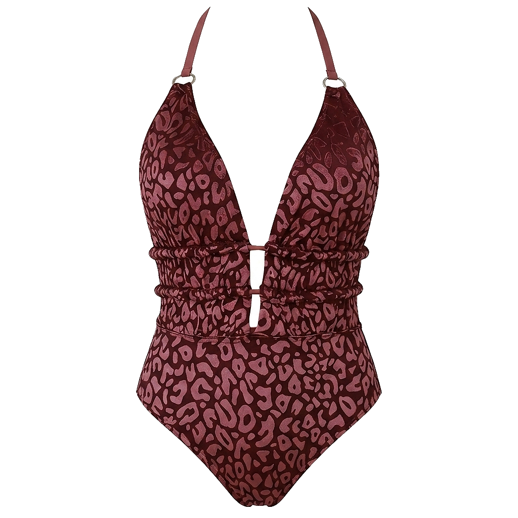 Damen-Badeanzug mit Animal-Print und tiefem V-Ausschnitt-Sweaters for Women-Alpenkind