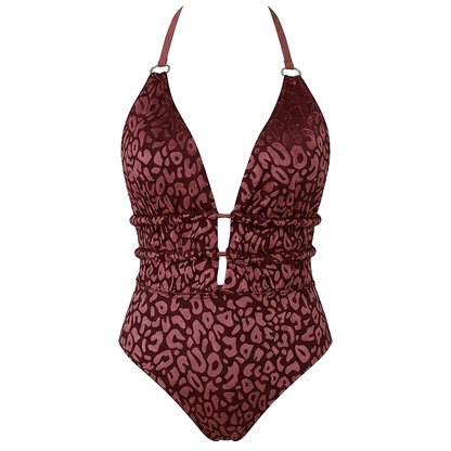 Damen-Badeanzug mit Animal-Print und tiefem V-Ausschnitt-Sweaters for Women-Alpenkind