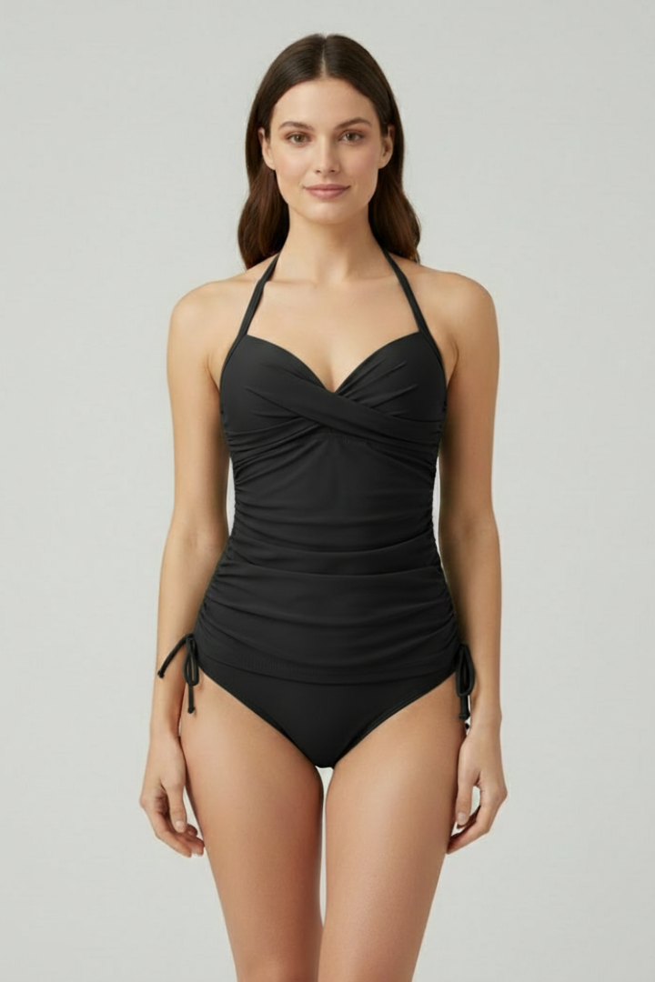 Damen Badeanzug mit Neckholder-Trägern und seitlicher Raffung-Swimwear for women-Alpenkind
