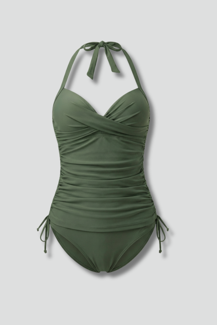 Damen Badeanzug mit Neckholder-Trägern und seitlicher Raffung-Swimwear for women-Alpenkind
