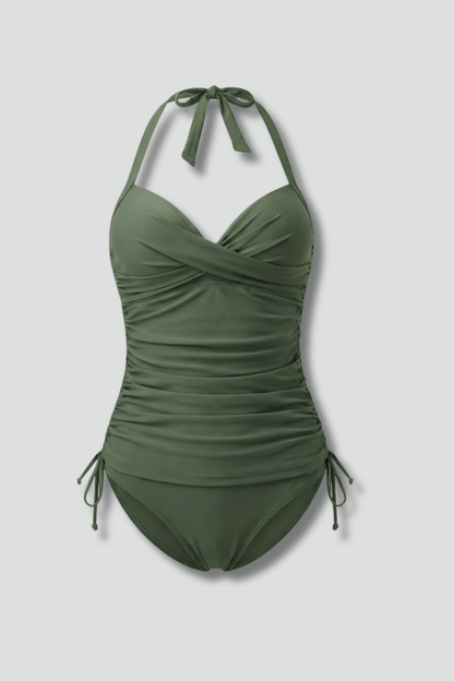Damen Badeanzug mit Neckholder-Trägern und seitlicher Raffung-Swimwear for women-Alpenkind