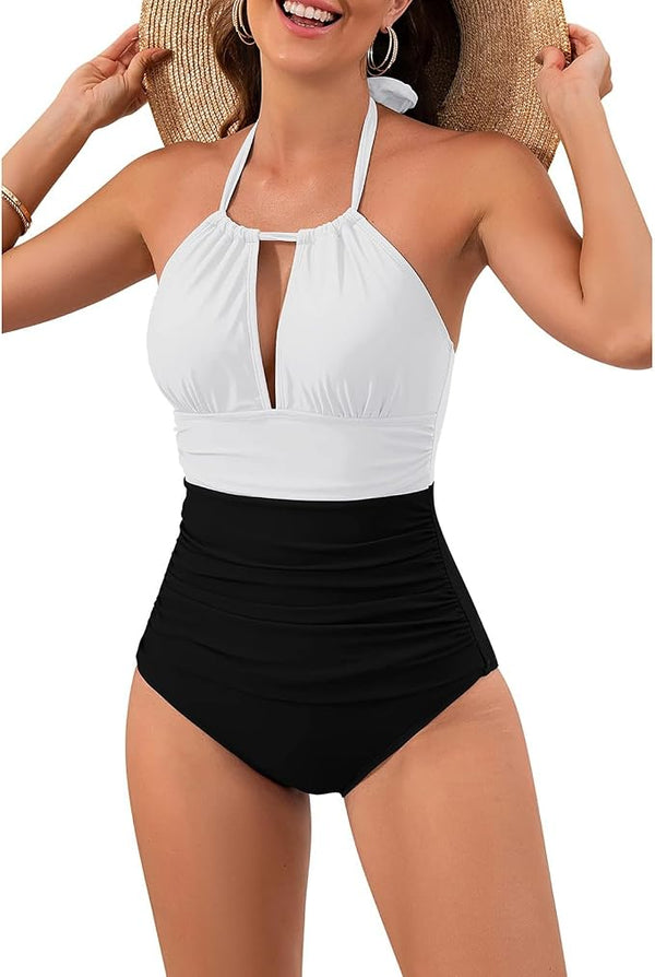 Damen-Badeanzug mit Neckholder und Keyhole-Ausschnitt-Swimwear for women-Alpenkind