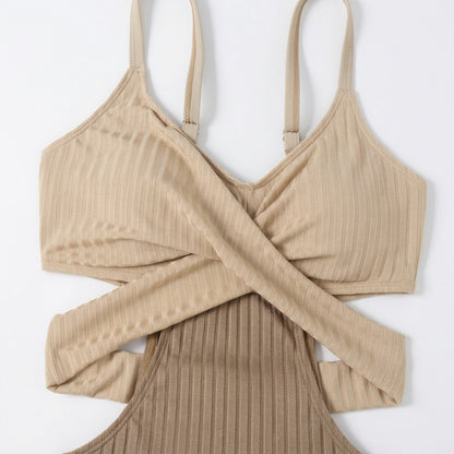 Damen-Badeanzug mit Rippenstruktur, Cut-Out-Details und Wickel-Taille-Swimwear for women-Alpenkind