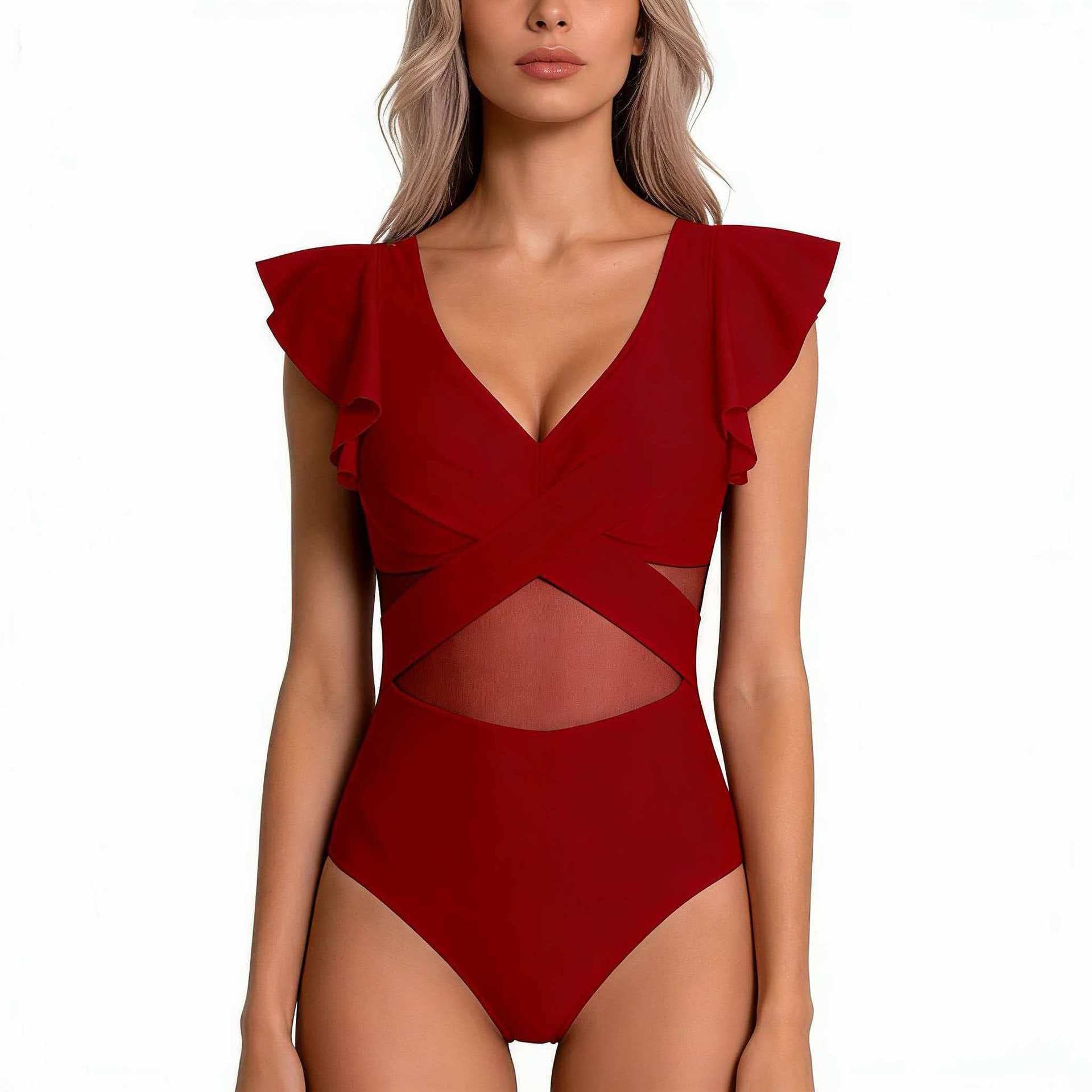 Damen-Badeanzug mit Rüschenärmeln-Swimwear for Women-Alpenkind