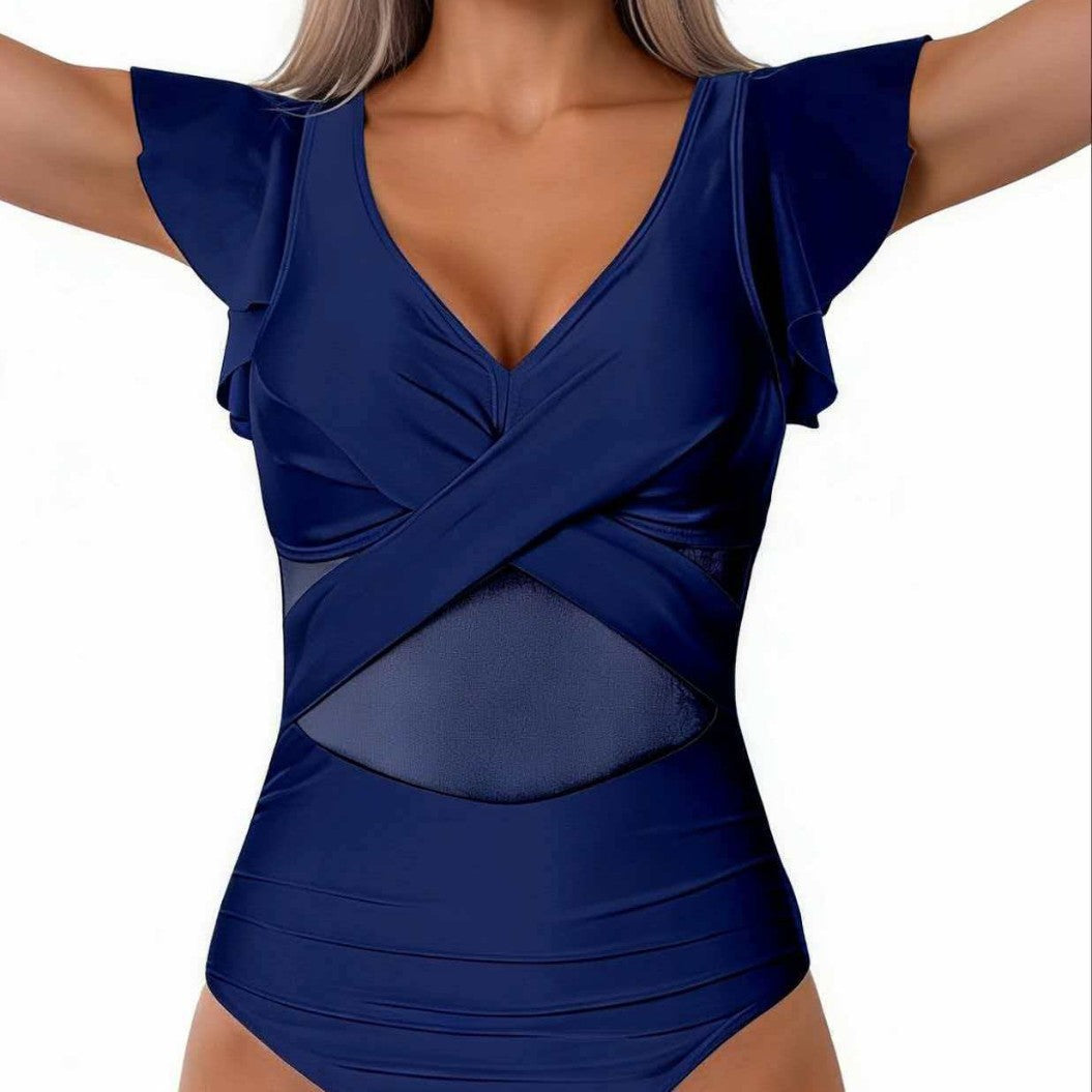 Damen-Badeanzug mit Rüschenärmeln-Swimwear for Women-Alpenkind