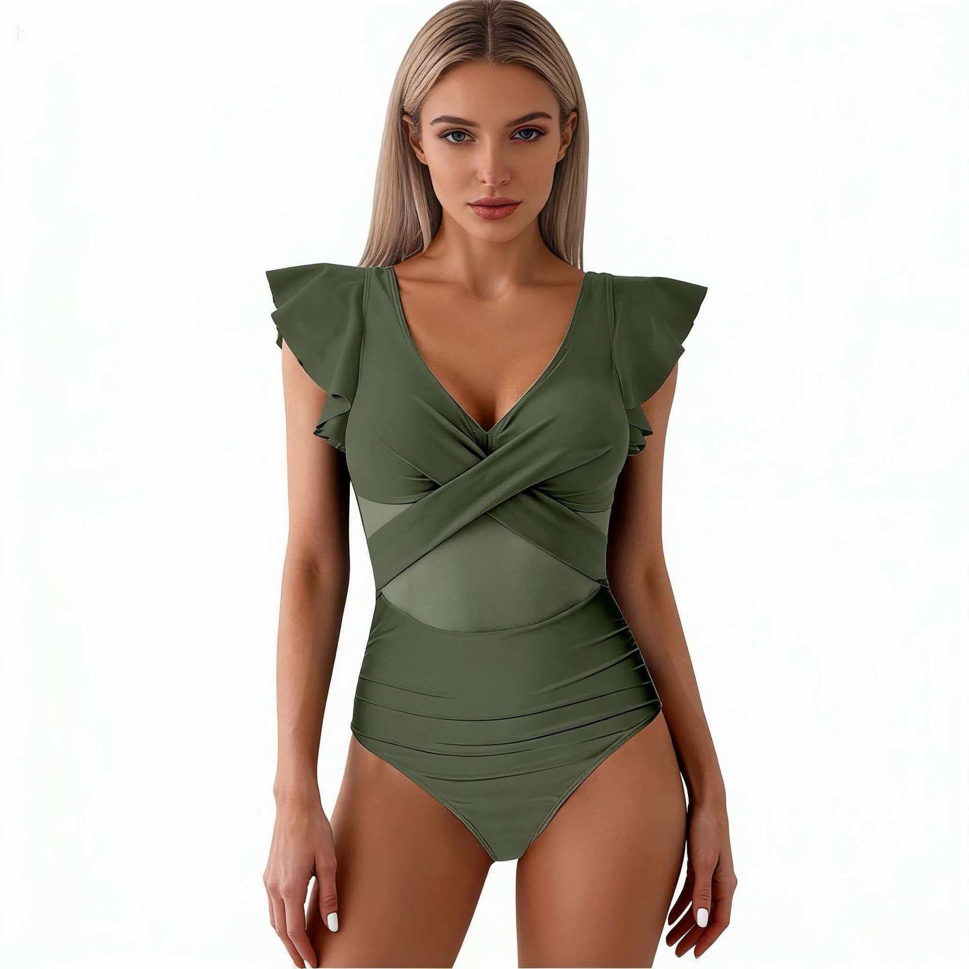 Damen-Badeanzug mit Rüschenärmeln-Swimwear for Women-Alpenkind
