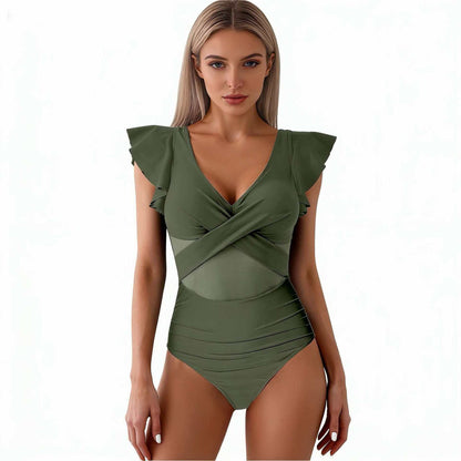 Damen-Badeanzug mit Rüschenärmeln-Swimwear for Women-Alpenkind
