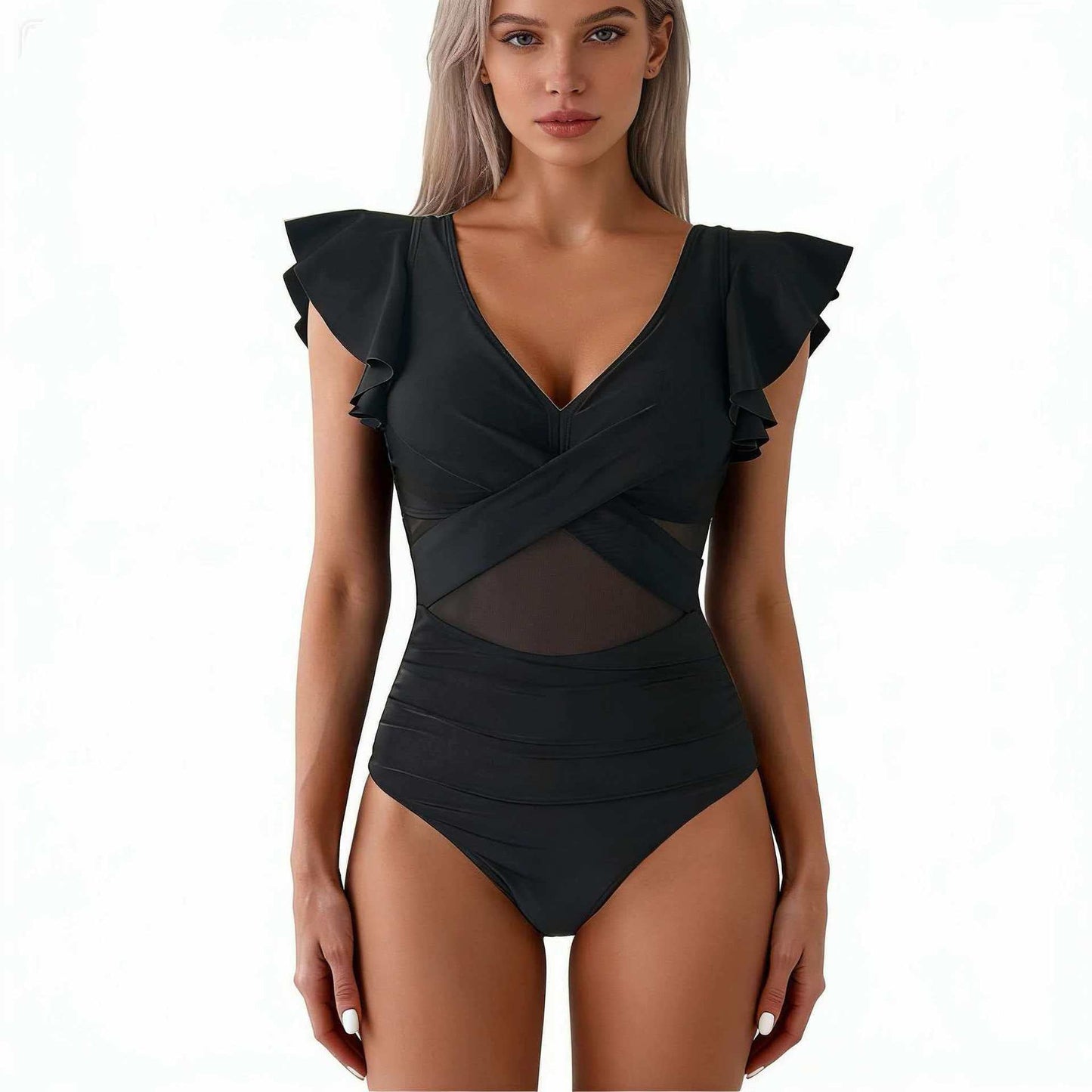 Damen-Badeanzug mit Rüschenärmeln-Swimwear for Women-Alpenkind