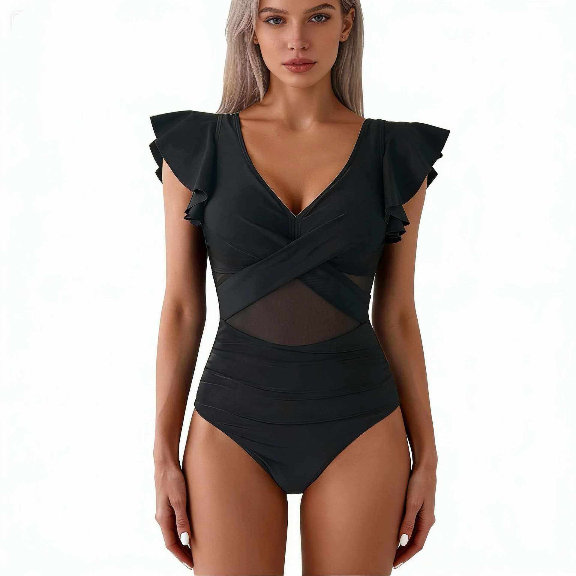 Damen-Badeanzug mit Rüschenärmeln-Swimwear for Women-Alpenkind
