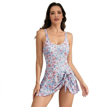 Damen-Badekleid mit floralem Muster und seitlichem Knotendetail-Swimwear for women-Alpenkind