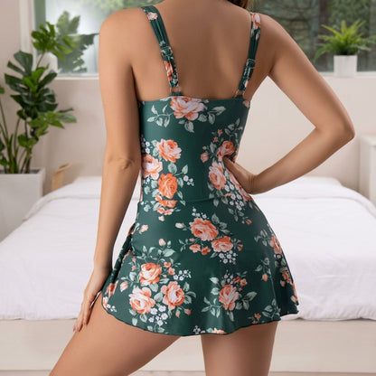 Damen-Badekleid mit floralem Muster und seitlichem Knotendetail-Swimwear for women-Alpenkind