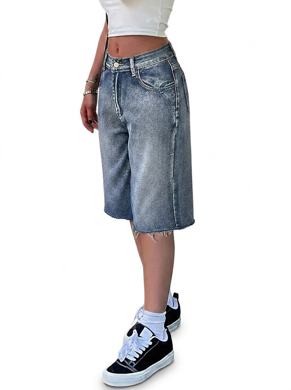 Damen Bermuda-Jeansshorts mit hoher Taille-Shorts for women-Alpenkind