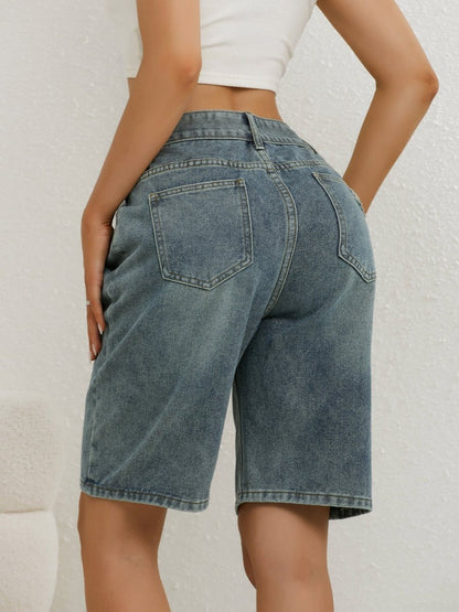 Damen Bermuda-Jeansshorts mit hoher Taille-Shorts for women-Alpenkind