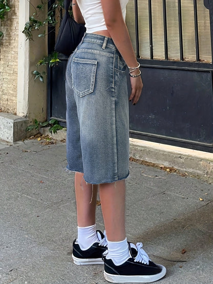 Damen Bermuda-Jeansshorts mit hoher Taille-Shorts for women-Alpenkind