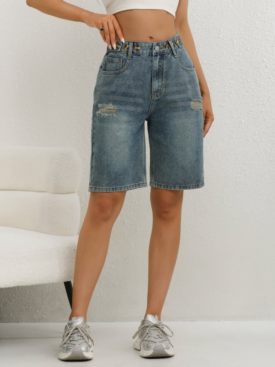 Damen Bermuda-Jeansshorts mit hoher Taille-Shorts for women-Alpenkind