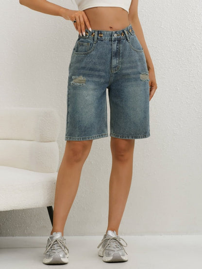 Damen Bermuda-Jeansshorts mit hoher Taille-Shorts for women-Alpenkind