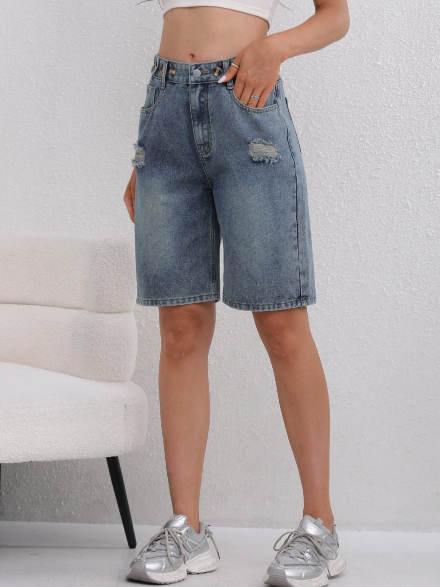 Damen Bermuda-Jeansshorts mit hoher Taille-Shorts for women-Alpenkind