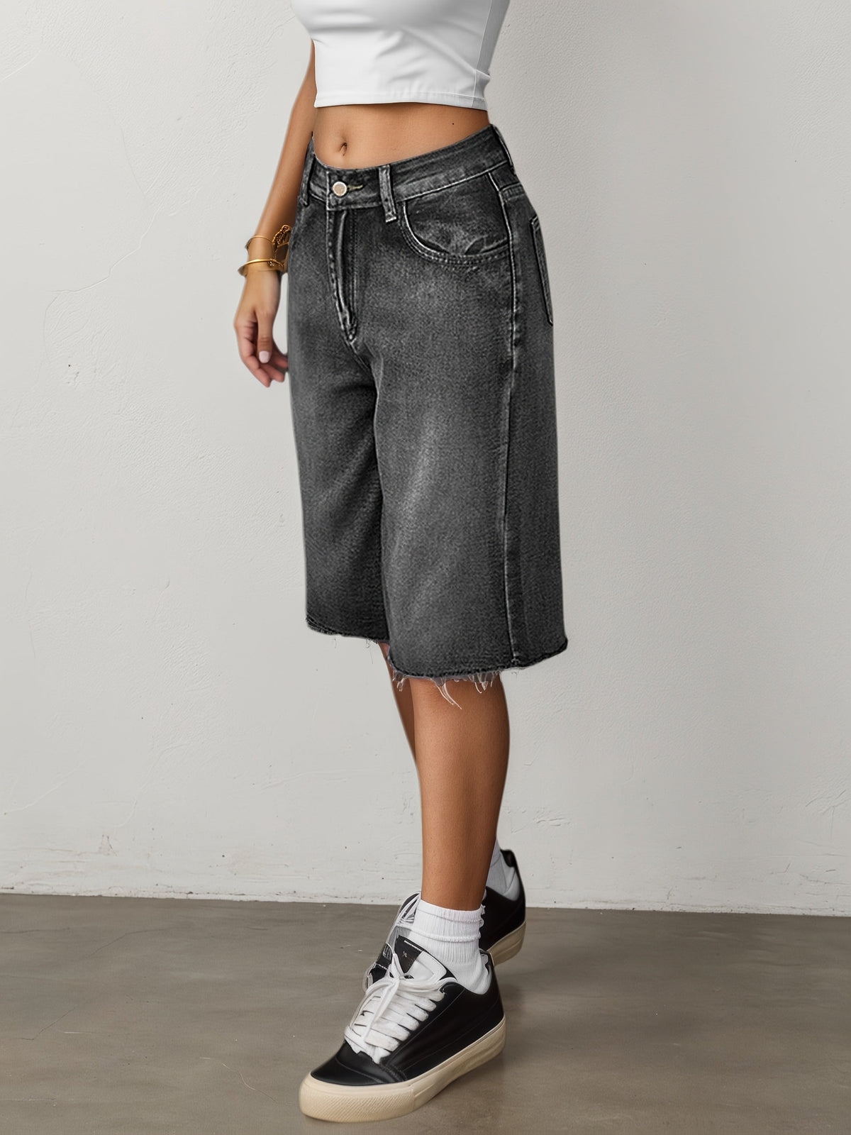 Damen Bermuda-Jeansshorts mit hoher Taille-Shorts for women-Alpenkind
