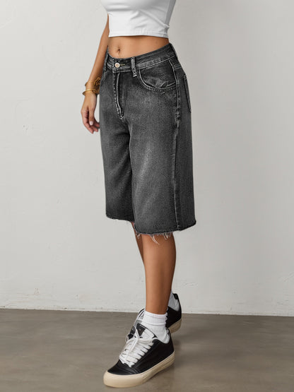 Damen Bermuda-Jeansshorts mit hoher Taille-Shorts for women-Alpenkind