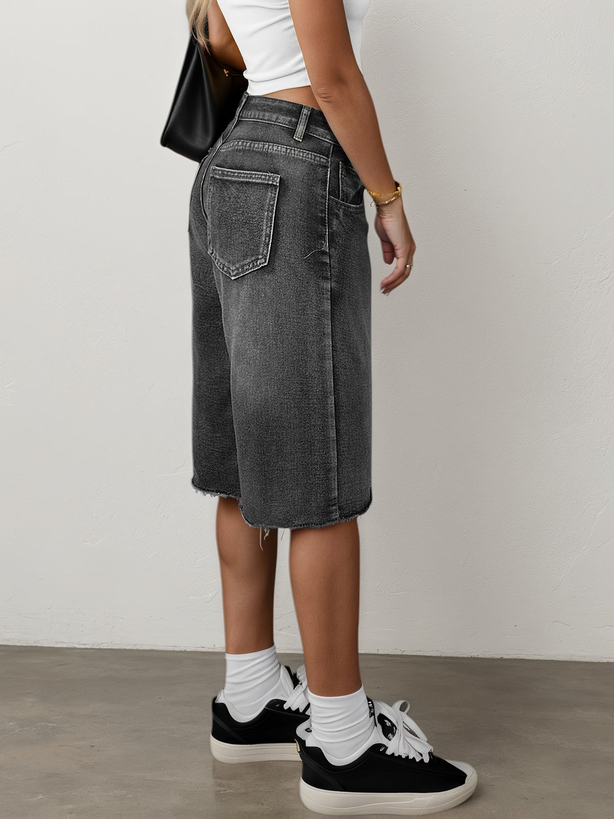Damen Bermuda-Jeansshorts mit hoher Taille-Shorts for women-Alpenkind