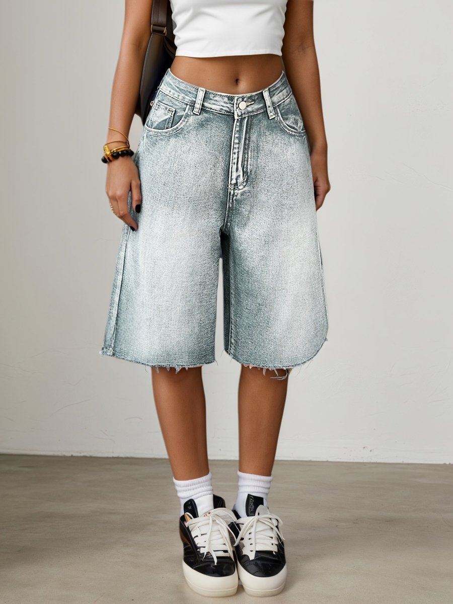 Damen Bermuda-Jeansshorts mit hoher Taille-Shorts for women-Alpenkind