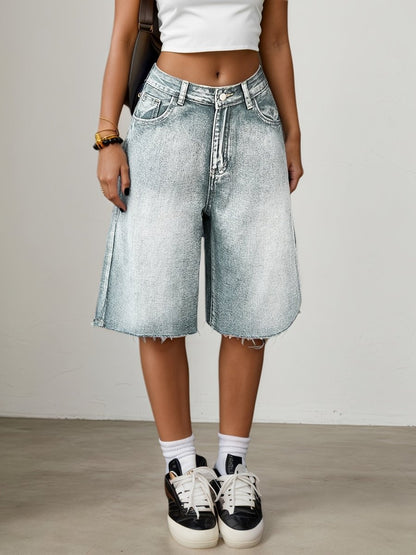 Damen Bermuda-Jeansshorts mit hoher Taille-Shorts for women-Alpenkind