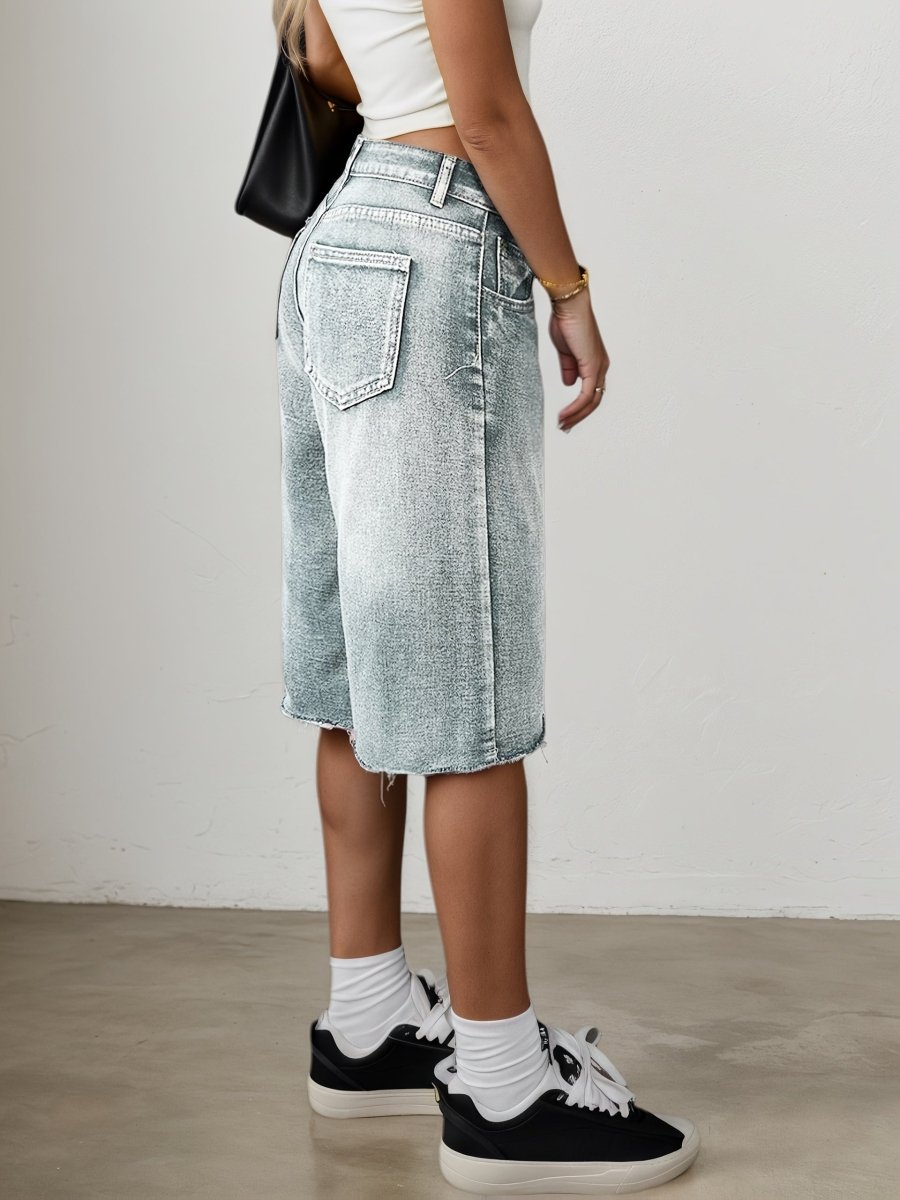 Damen Bermuda-Jeansshorts mit hoher Taille-Shorts for women-Alpenkind