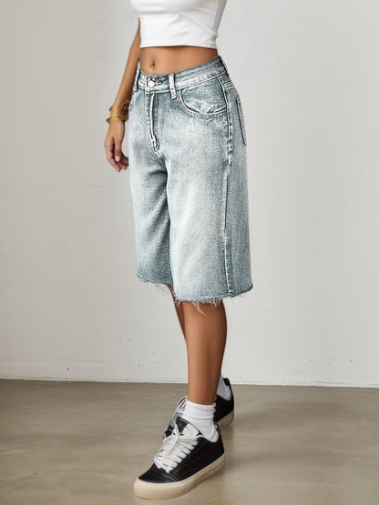 Damen Bermuda-Jeansshorts mit hoher Taille-Shorts for women-Alpenkind