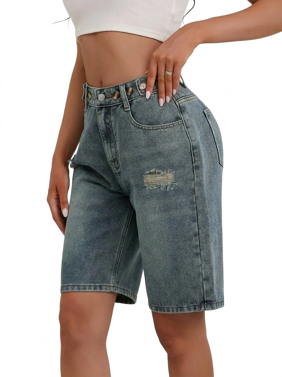 Damen Bermuda-Jeansshorts mit hoher Taille-Shorts for women-Alpenkind