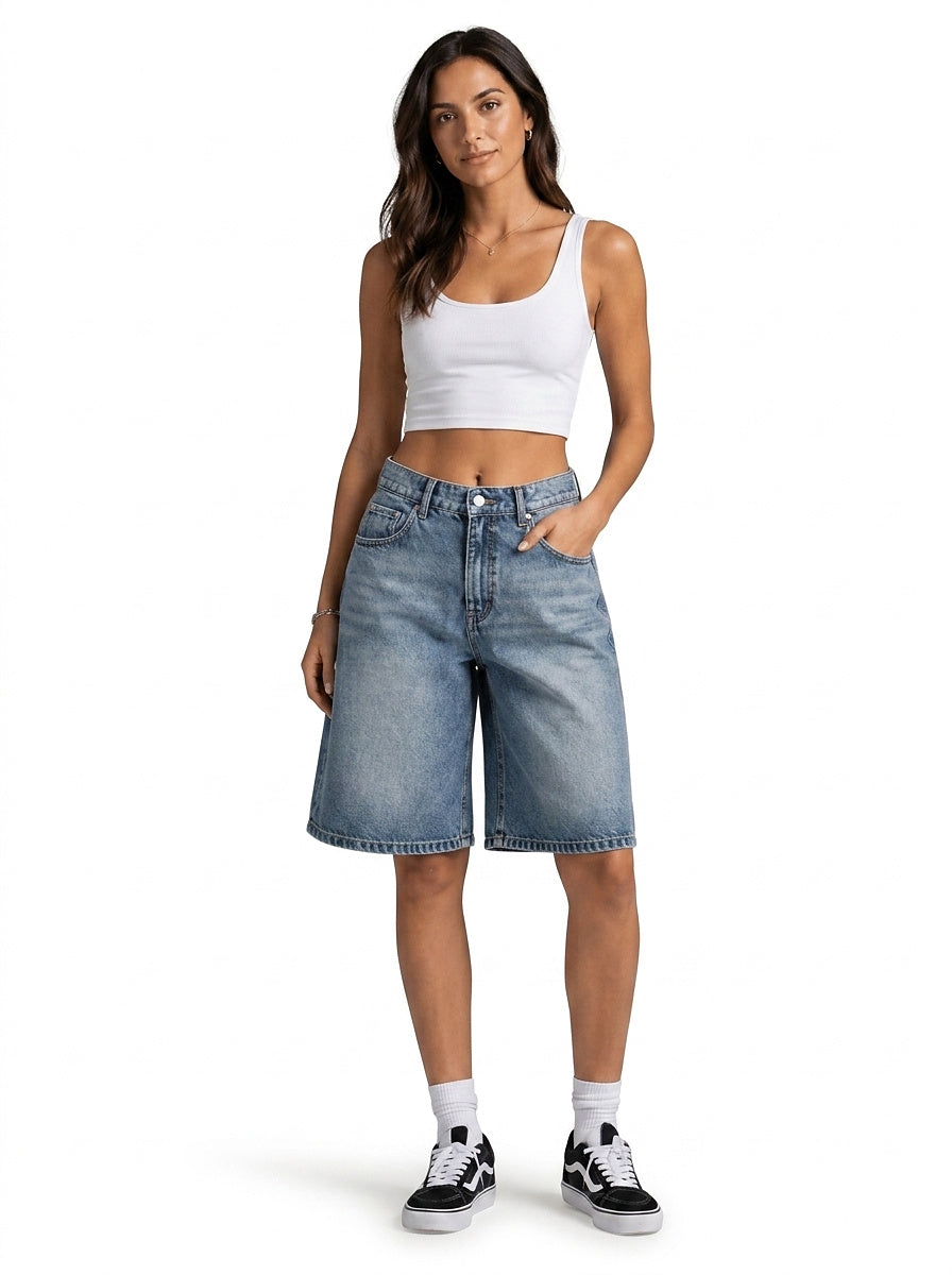 Damen Bermuda-Jeansshorts mit hoher Taille-Shorts for women-Alpenkind