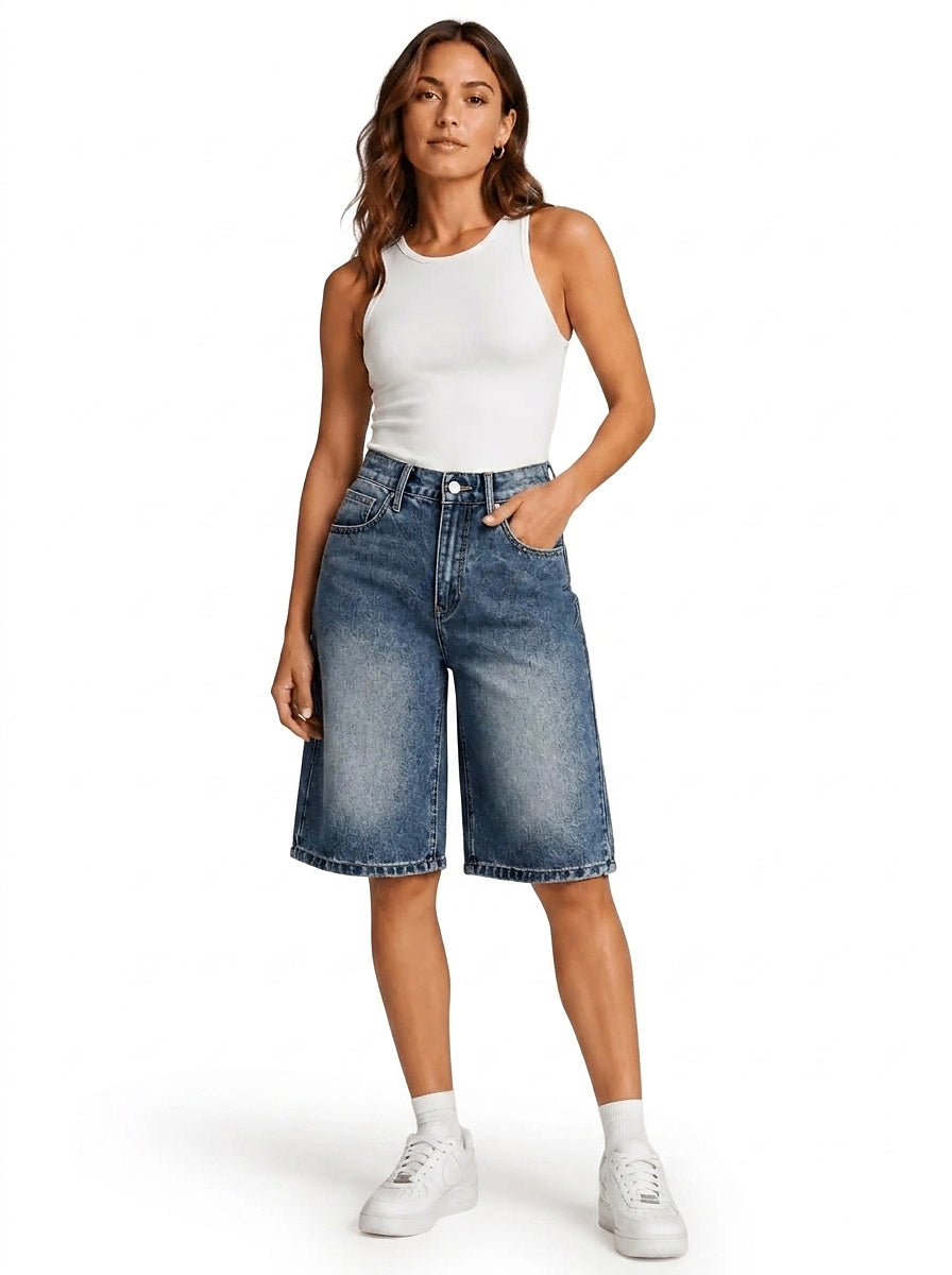 Damen Bermuda-Shorts aus Denim mit hoher Taille-Shorts for women-Alpenkind
