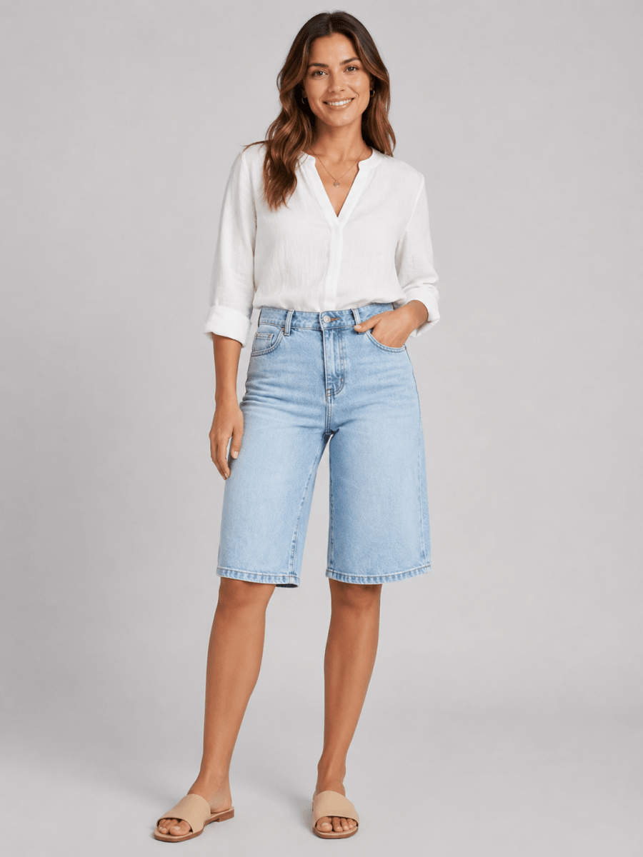 Damen Bermuda-Shorts aus Denim mit hoher Taille-Shorts for women-Alpenkind