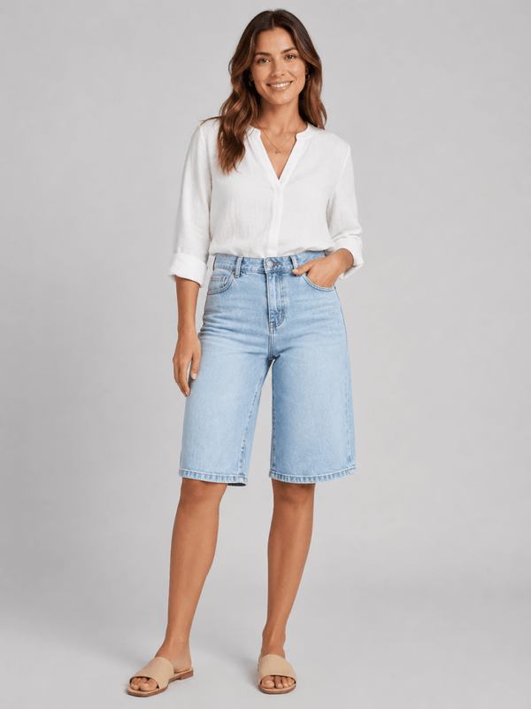 Damen Bermuda-Shorts aus Denim mit hoher Taille-Shorts for women-Alpenkind