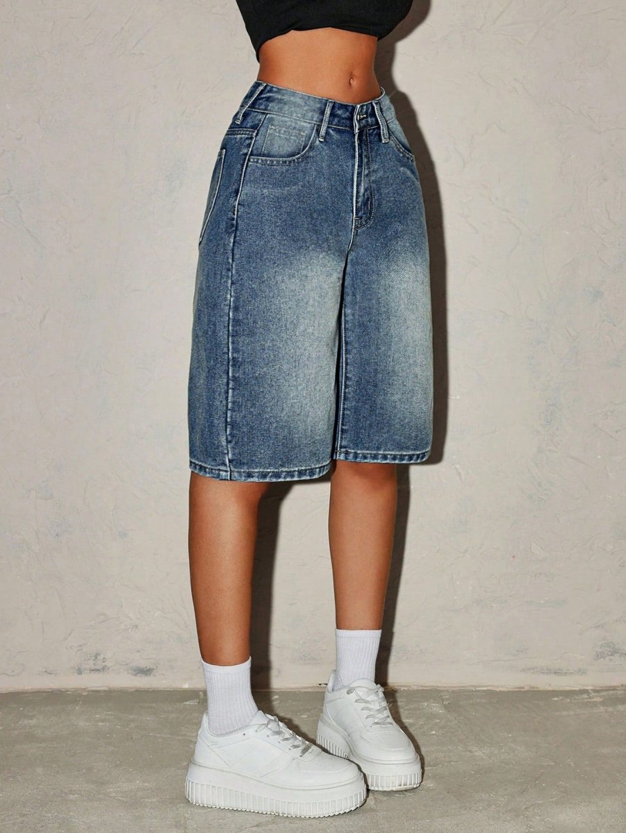 Damen Bermuda-Shorts aus Denim mit hoher Taille-Shorts for women-Alpenkind