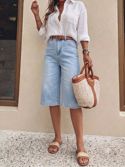 Damen Bermuda-Shorts aus Denim mit hoher Taille-Shorts for women-Alpenkind