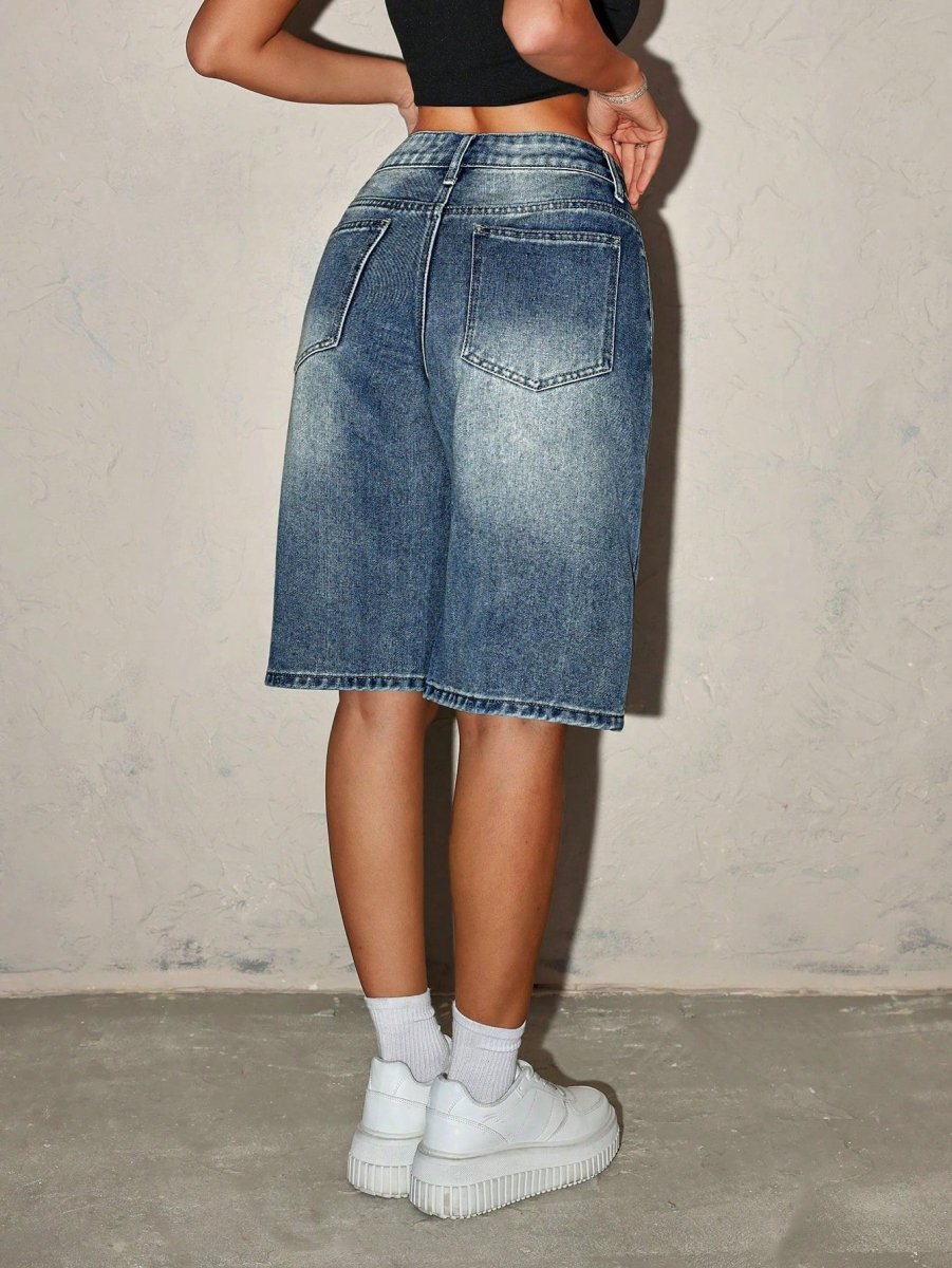 Damen Bermuda-Shorts aus Denim mit hoher Taille-Shorts for women-Alpenkind