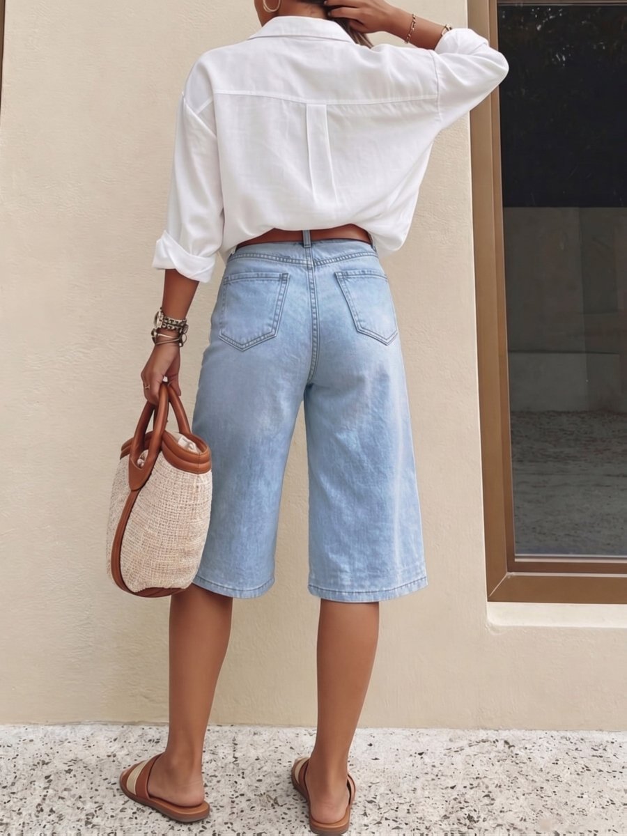 Damen Bermuda-Shorts aus Denim mit hoher Taille-Shorts for women-Alpenkind