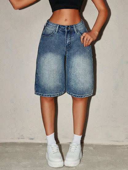 Damen Bermuda-Shorts aus Denim mit hoher Taille-Shorts for women-Alpenkind