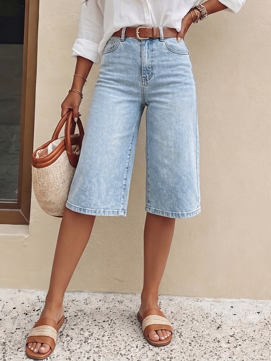 Damen Bermuda-Shorts aus Denim mit hoher Taille-Shorts for women-Alpenkind