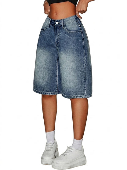 Damen Bermuda-Shorts aus Denim mit hoher Taille-Shorts for women-Alpenkind