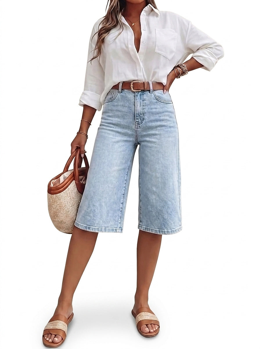 Damen Bermuda-Shorts aus Denim mit hoher Taille-Shorts for women-Alpenkind