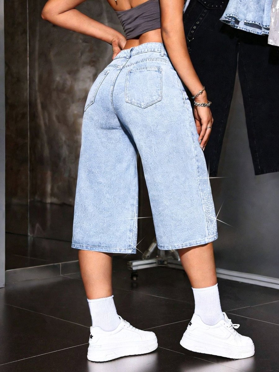 Damen Bermuda-Shorts mit hoher Taille und Strasssteinen-Shorts for women-Alpenkind