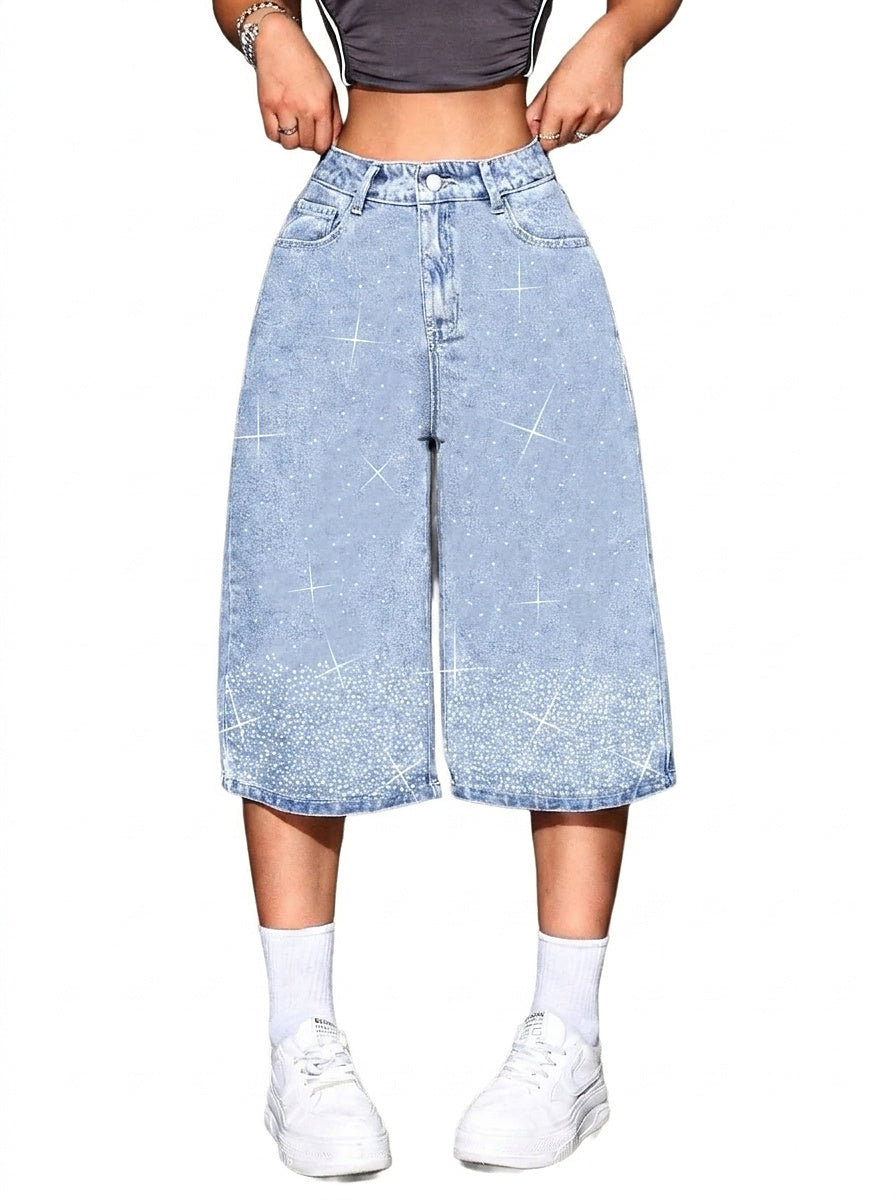 Damen Bermuda-Shorts mit hoher Taille und Strasssteinen-Shorts for women-Alpenkind