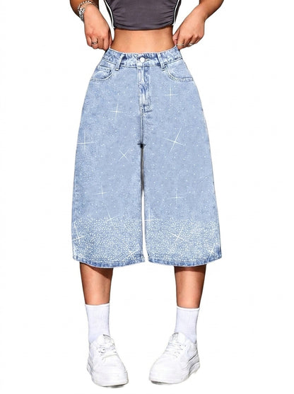 Damen Bermuda-Shorts mit hoher Taille und Strasssteinen-Shorts for women-Alpenkind