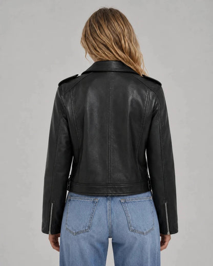 Damen-Bikerjacke mit asymmetrischem Reißverschluss und Gürtel-Jacket for women-Alpenkind