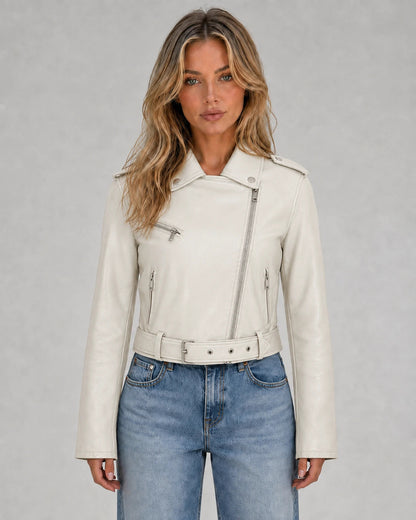 Damen-Bikerjacke mit asymmetrischem Reißverschluss und Gürtel-Jacket for women-Alpenkind
