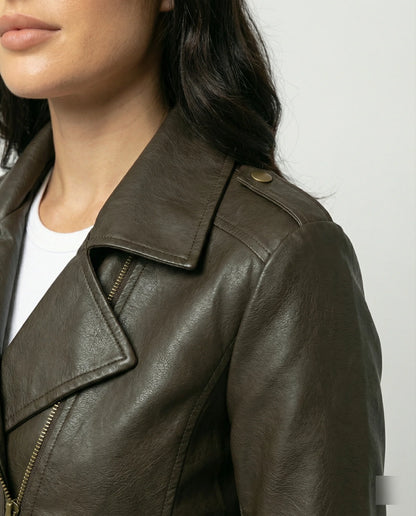 Damen Bikerjacke mit Schrägem Reißverschluss und Reverskragen