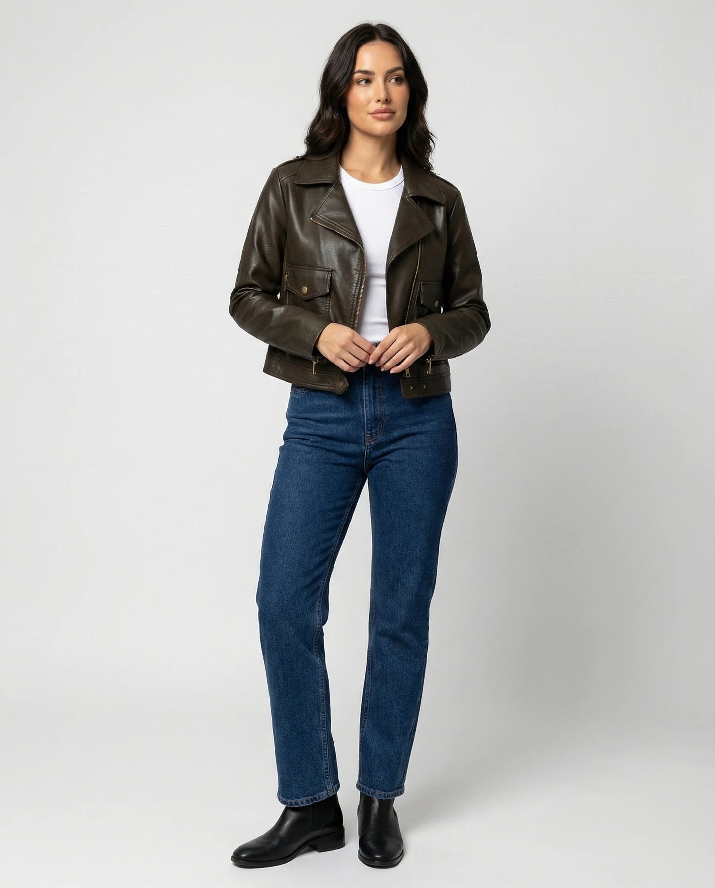 Damen Bikerjacke mit Schrägem Reißverschluss und Reverskragen